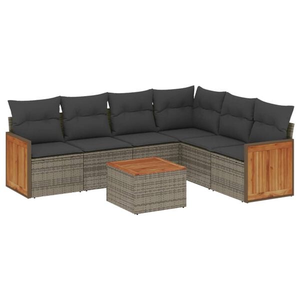 vidaXL Garden Sofa Set Grey PE rattan Large Adjustable Feet