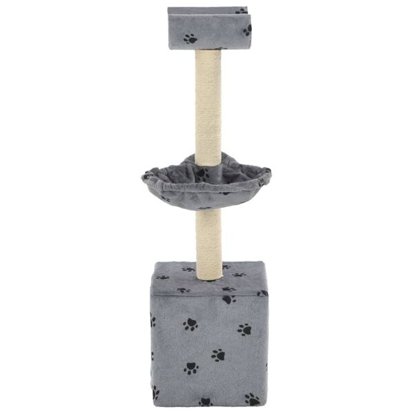 vidaXL Cat Tree Grey with Paw Prints Particle Board, Plush, Sisal Rope