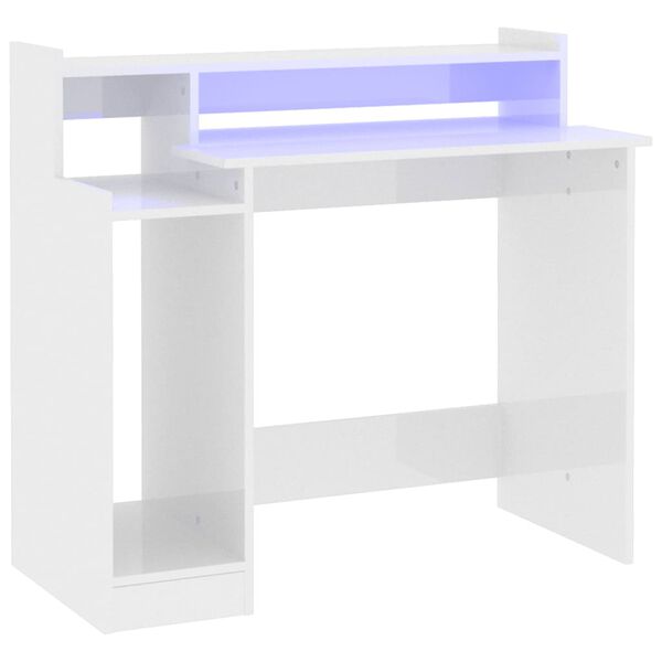 vidaXL Desk High Gloss White Engineered Wood Standard Desk Rectangular