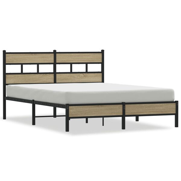 vidaXL Bed Frame Sonoma Oak Steel Full Bed Frame Rectangular Modern