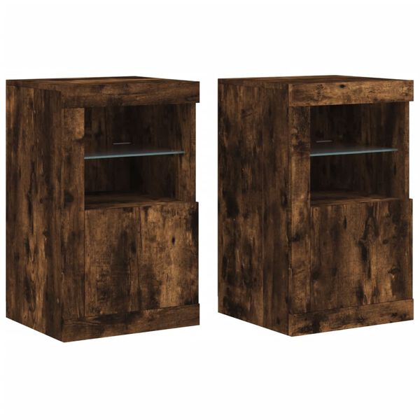vidaXL Side Cabinet Set of 2 Smoked oak Engineered wood, glass Standard