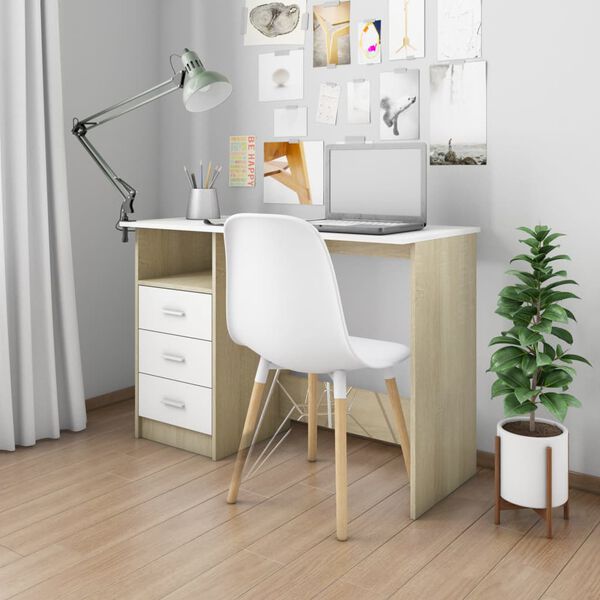 vidaXL Desk White and Sonoma Oak Engineered wood