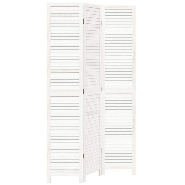 vidaXL Room Divider 3 Panels White Solid Wood Paulownia