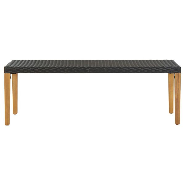 vidaXL Garden Bench Black, Natural Wood Poly Rattan, Solid Acacia Wood