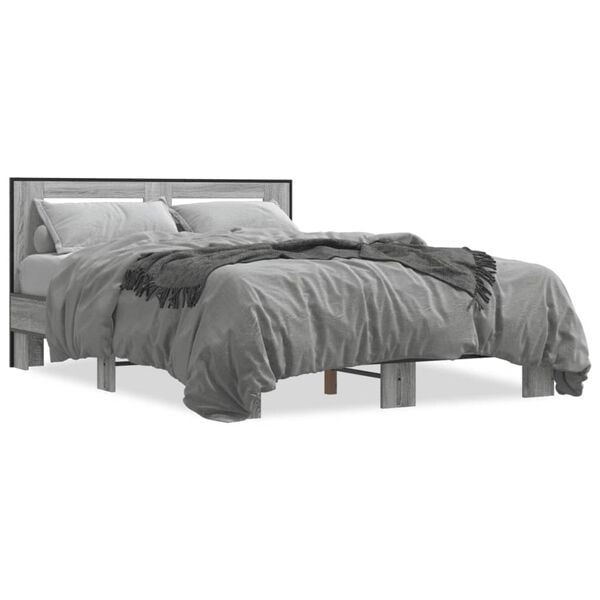 vidaXL Bed Frame Grey Sonoma Engineered wood, metal, plywood Full