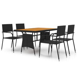 vidaXL Outdoor Dining Set Black PE rattan, steel, solid acacia wood Medium