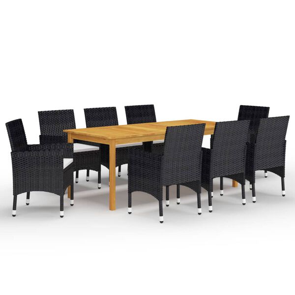 vidaXL Dining Set Black, Cream White Solid Acacia Wood, PE Rattan Large
