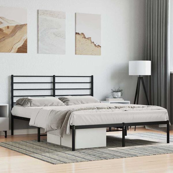 vidaXL Bed Frame Black Powder-Coated Steel 63 x 79 in Bed Frame