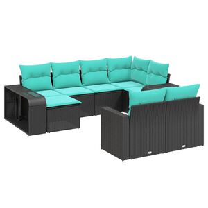 vidaXL 10 Piece Patio Sofa Set with Cushions Black Poly Rattan