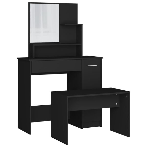 vidaXL Dressing Table Set Black Engineered wood, Acrylic Mirror