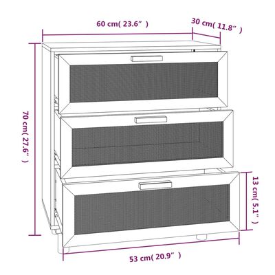 vidaXL Sideboard Black 23.6"x11.8"x27.6" Solid Wood Pine and Natural Rattan