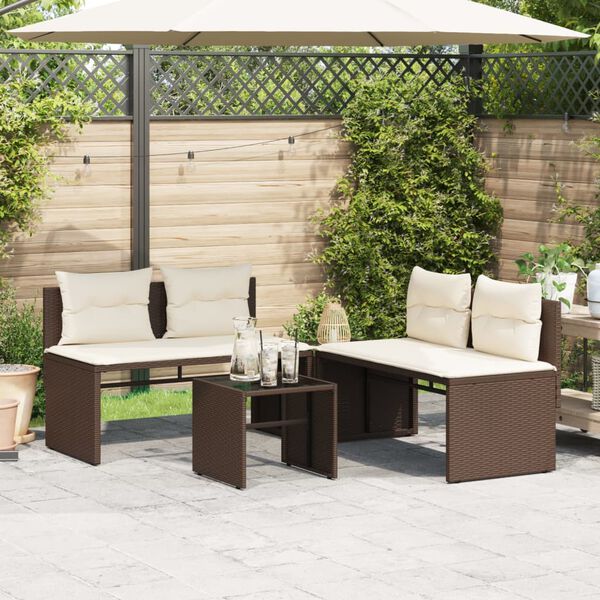 vidaXL 4 Piece Patio Sofa Set with Cushions Brown Poly Rattan