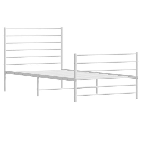 vidaXL Bed Frame White Powder-Coated Steel Twin Bed Frame Rectangular