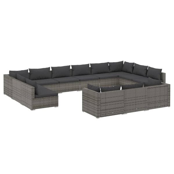 vidaXL Garden Lounge Set Grey, Anthracite PE Rattan, Powder-Coated Steel