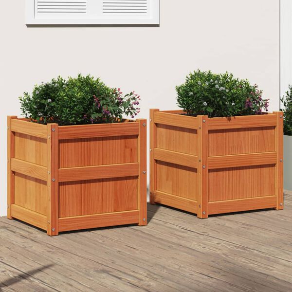 vidaXL Garden Planter Set of 2 Wax Brown Solid Pine Wood