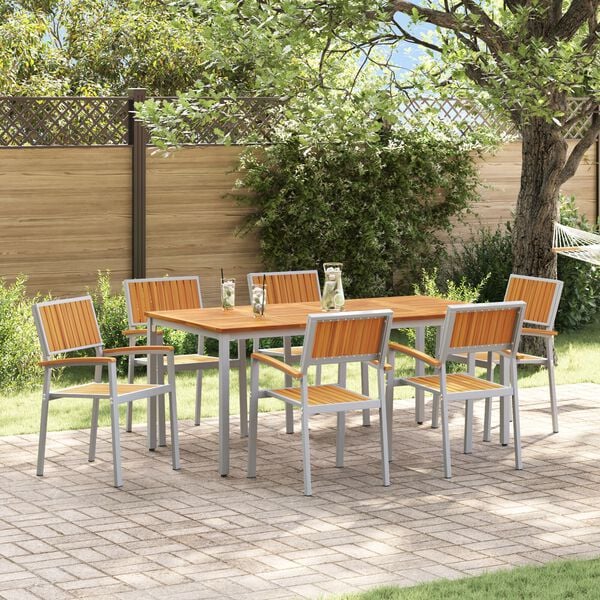 vidaXL Garden Dining Set 7 pcs Grey Solid Acacia Wood