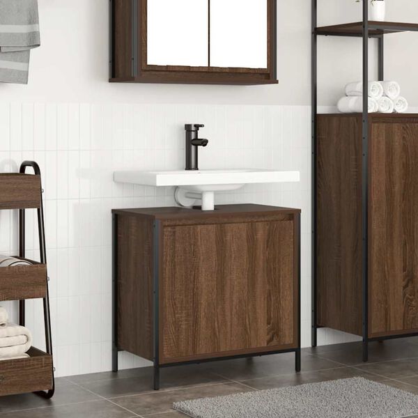 vidaXL Bathroom Basin Cabinet Brown Oak Engineered wood, steel Medium