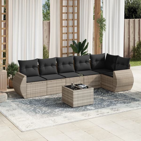 vidaXL Garden Sofa Set Light Grey PE Rattan Large Adjustable Feet