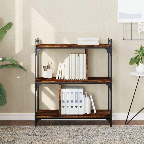 vidaXL Bookcase Smoked Oak Engineered Wood, Metal Medium Adjustable Feet