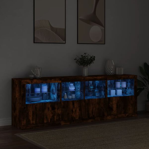 vidaXL Sideboard with LED Lights Smoked Oak 79.5"x14.6"x26.4"