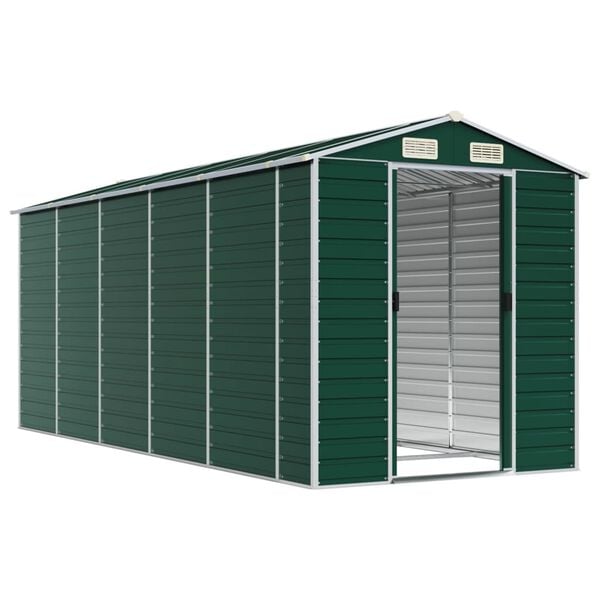 vidaXL Garden Shed Green Galvanized Steel Large Garden Shed