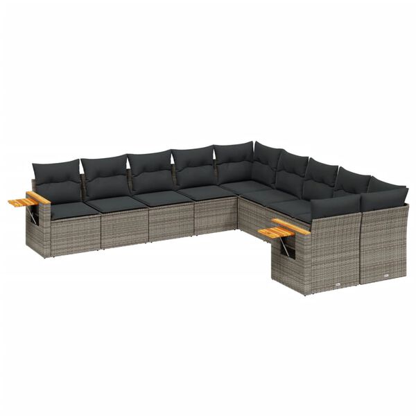vidaXL Garden Sofa Set Grey PE rattan Large Adjustable Feet