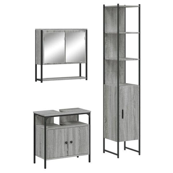 vidaXL Bathroom Furniture Set Grey Sonoma Engineered Wood Three Piece Set