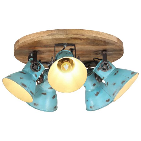 vidaXL Ceiling Lamp Distressed Blue Iron and Solid Mango Wood Medium
