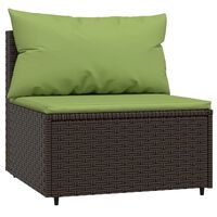 vidaXL Patio Middle Sofa with Cushions Brown Poly Rattan