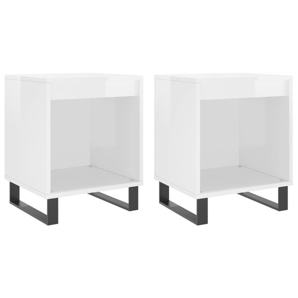 vidaXL Bedside Cabinet Set of 2 High gloss white Engineered wood, Metal