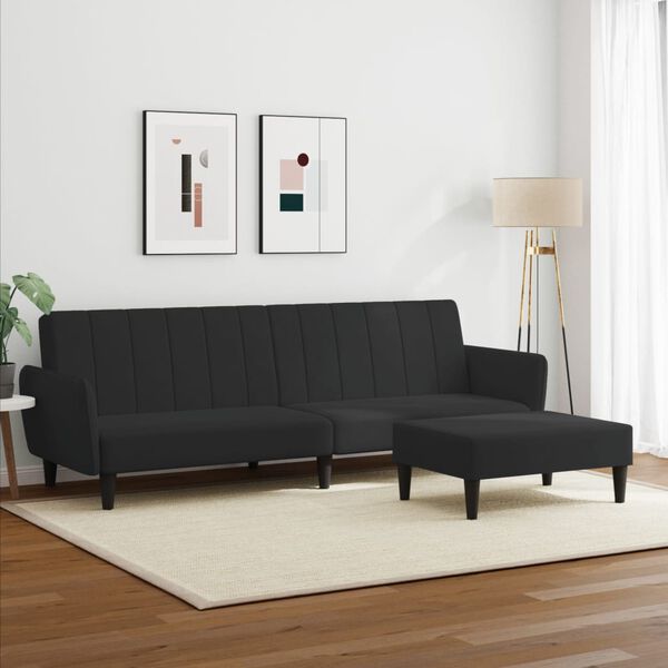 vidaXL Sofa Bed Black Velvet (100% polyester), wood, plastic 2-seater