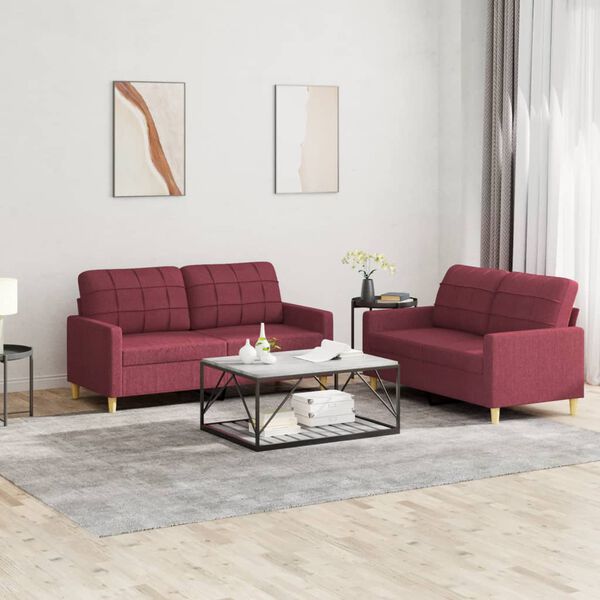 vidaXL Sofa Set Wine Red 100% polyester fabric, metal frame, plywood Small