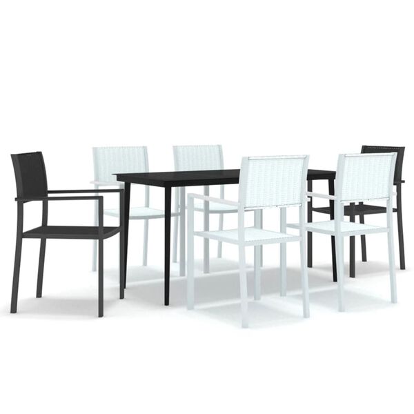 vidaXL 7 Piece Patio Dining Set Black and White