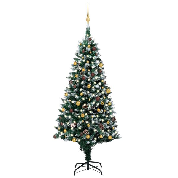 vidaXL Christmas Tree Green and white PVC, steel, plastic Large