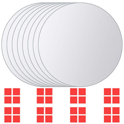 vidaXL 16 pcs Mirror Tiles Round Glass