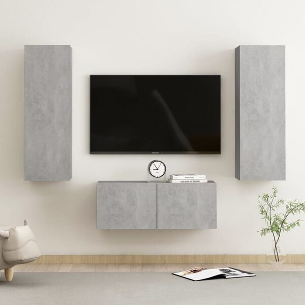 vidaXL TV Cabinet Set of 3 Concrete grey Engineered wood Medium