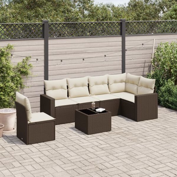 vidaXL Garden Sofa Set Brown PE Rattan Removable Covers Garden Sofa Set