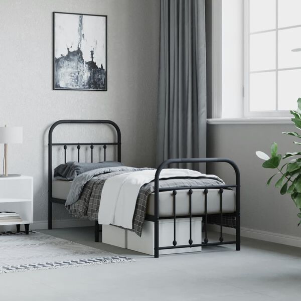 vidaXL Bed Frame Black Powder-Coated Steel Small Single Bed Frame