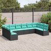 vidaXL Sofa Set with Cushion 10 pcs Black Poly Rattan