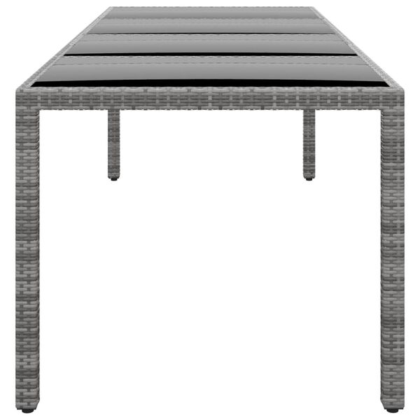 vidaXL Garden Table Gray Poly rattan, powder-coated steel, tempered glass