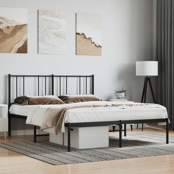 vidaXL Bed Frame Black Steel Double Bed Frame Rectangular