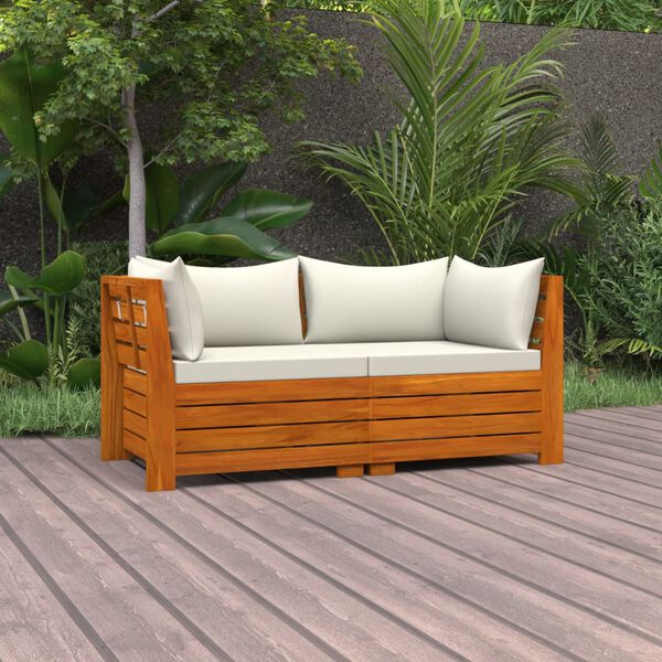 vidaXL Garden Sofa Cream white cushions, Acacia wood frame Solid Acacia wood