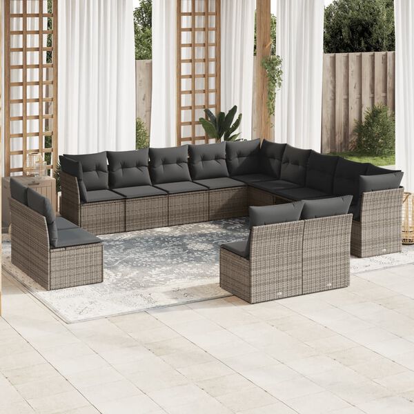 vidaXL Garden Sofa Set Grey PE rattan 12 Piece Set Modular