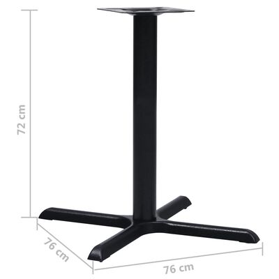 Dimensioned image showing table base height and footprint: 72 cm tall, 76 cm square footprint