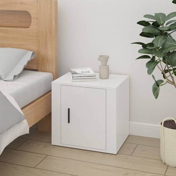 vidaXL Bedside Cabinet High gloss white Engineered wood Compact Cabinet