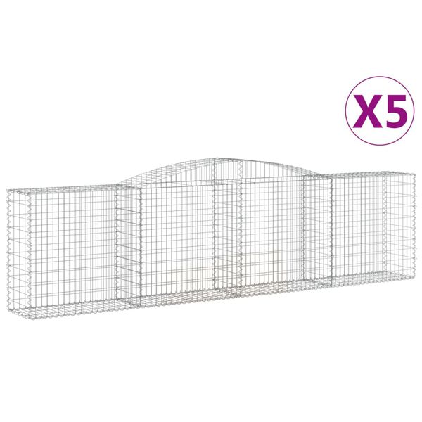 vidaXL Gabion Basket Set of 5 Silver Galvanized Iron Large