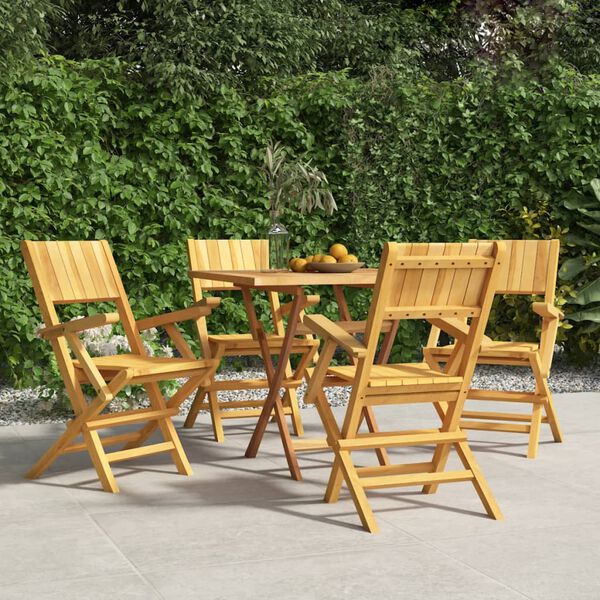 vidaXL Folding Garden Chair Set of 4 Natural Teak Solid teak wood