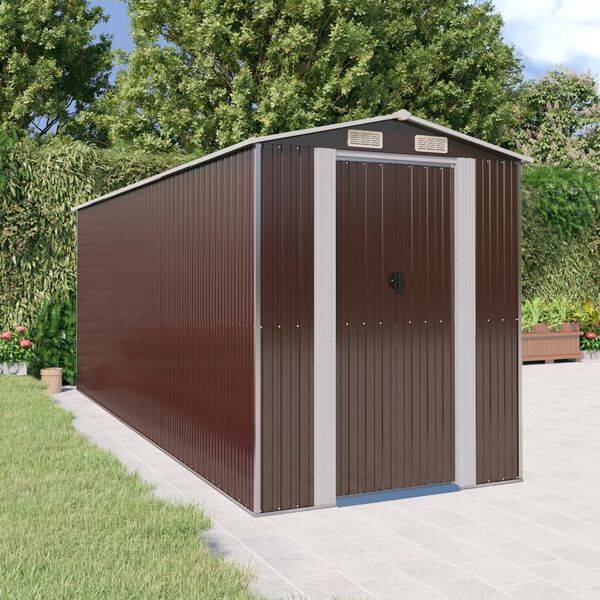 vidaXL Garden Shed Dark Brown Galvanized Steel 75.6 x 205.5 x 87.8 in