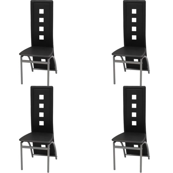 vidaXL Dining Chair Set of 4 Black Faux Leather, Powder-Coated Steel