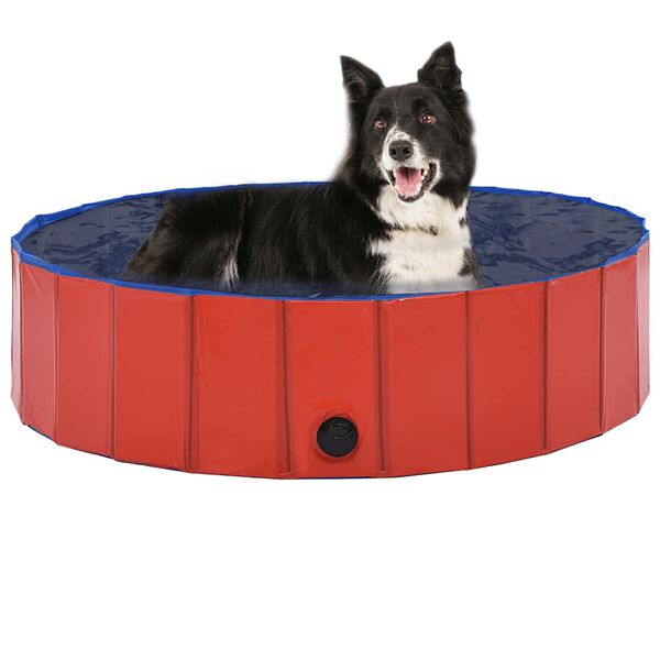 vidaXL Dog Swimming Pool Red PVC 47.2 x 11.8 in Collapsible